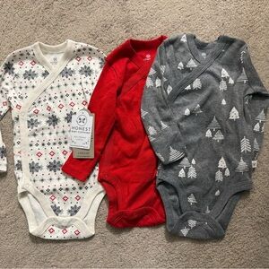 The Honest Company Red, Gray, and Cream Bodysuits
